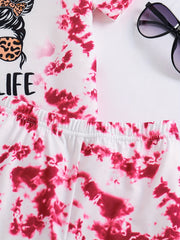 Summer Tie Dye Sunglasses Girl Print 2PCS Outfits