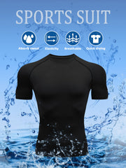 3 Pcs Men's Short Sleeve Quick Drying Compression T-Shirt for Fitness