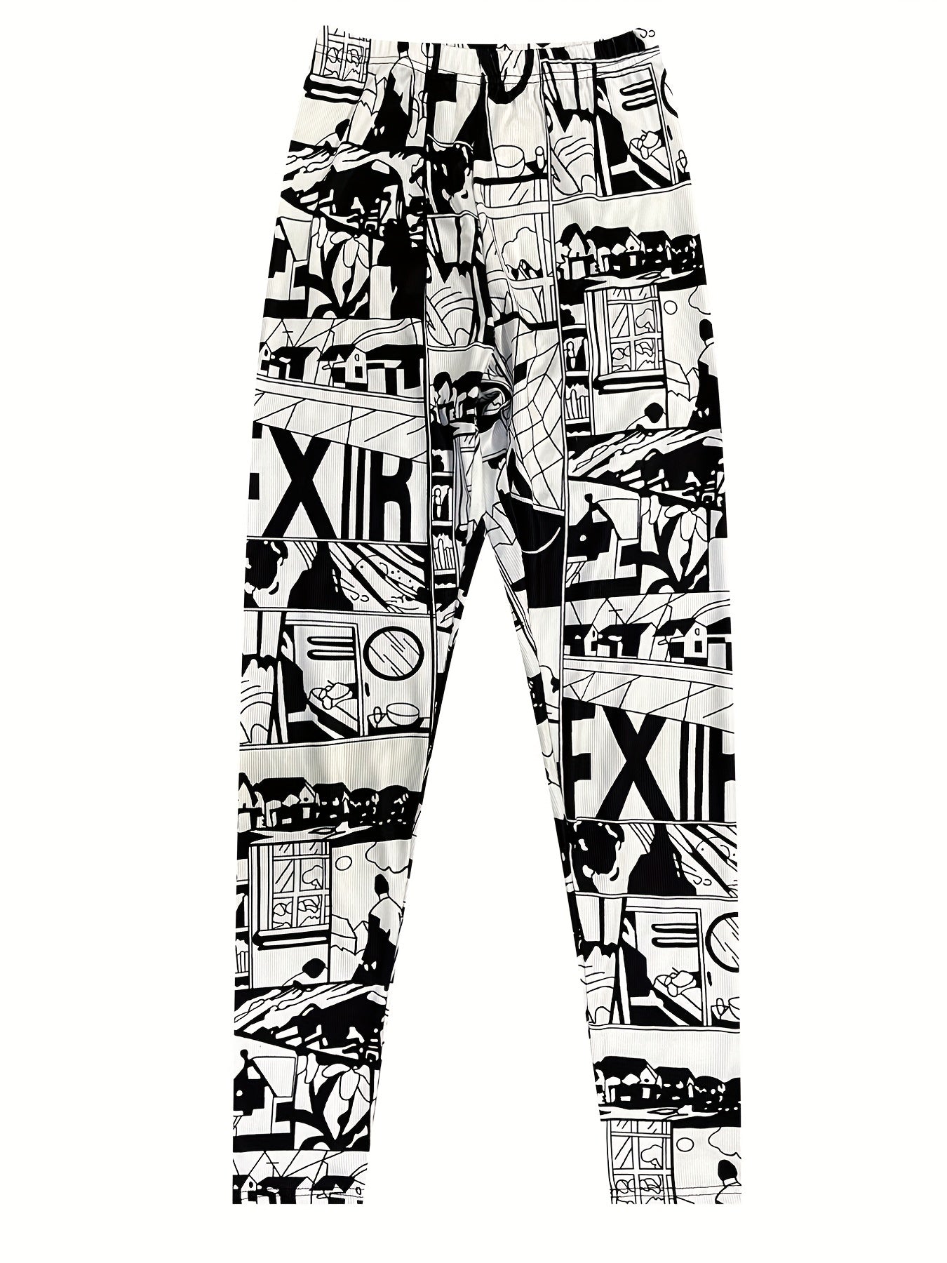 Japanese Anime Print Leggings High Waist Casual Pants for Women