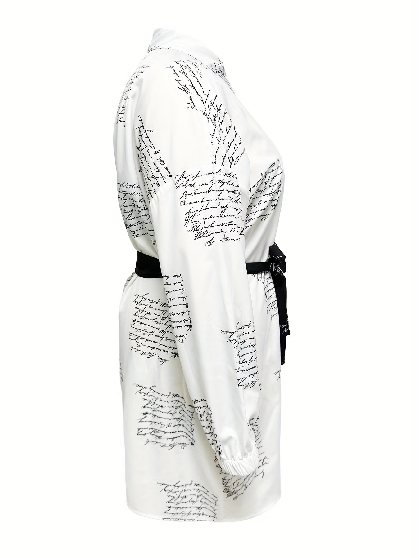 Women's Art Letter Print Shirt Dress With Belt