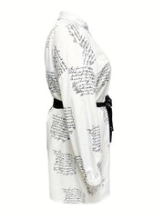 Women's Art Letter Print Shirt Dress With Belt