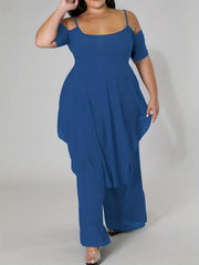 Cold Shoulder Top & Wide Leg Pants Set Plus Size 2pcs Set