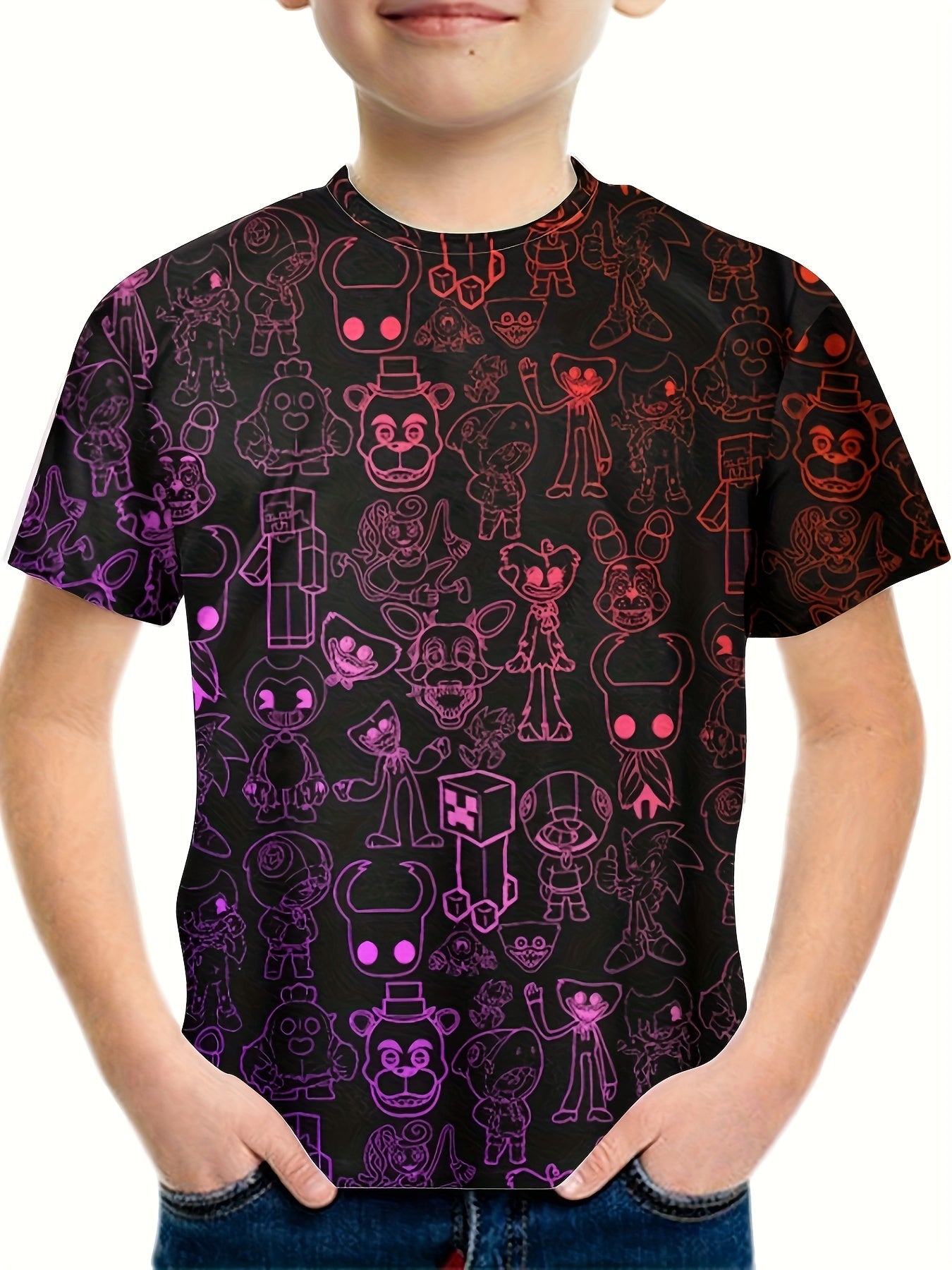 Anime Cartoon World Print T-shirt for Kids