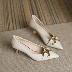 Chain Decor Kitten Heels Pointed Toe Dress Heels