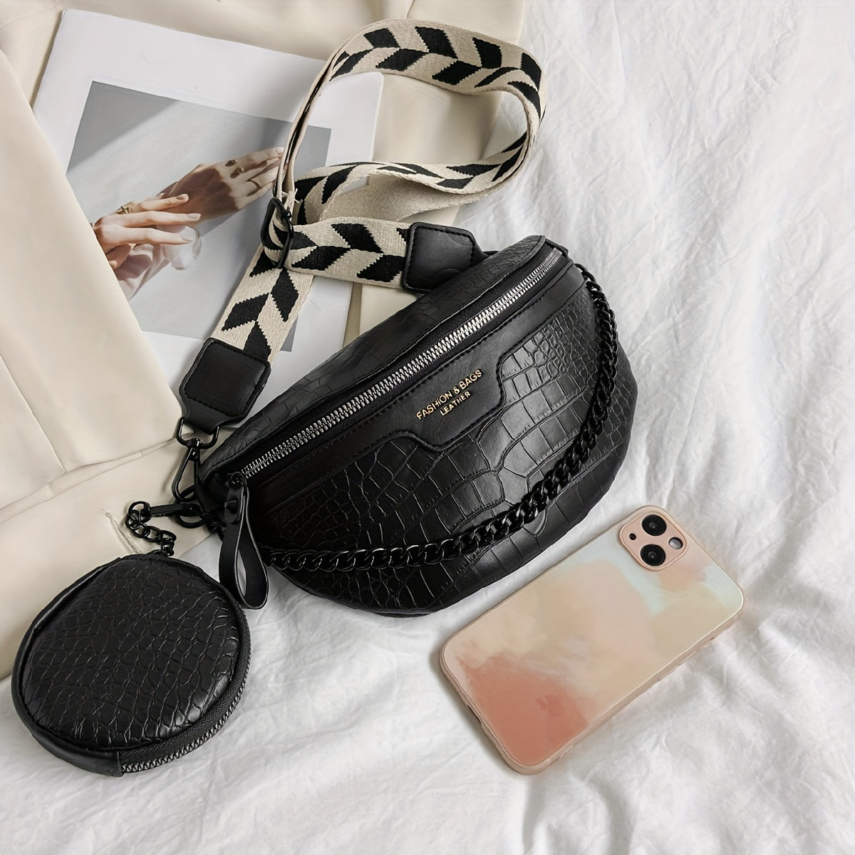 Crocodile Pattern Chest Bag Set Crossbody Bag Coin Purse Women's Waist Bag