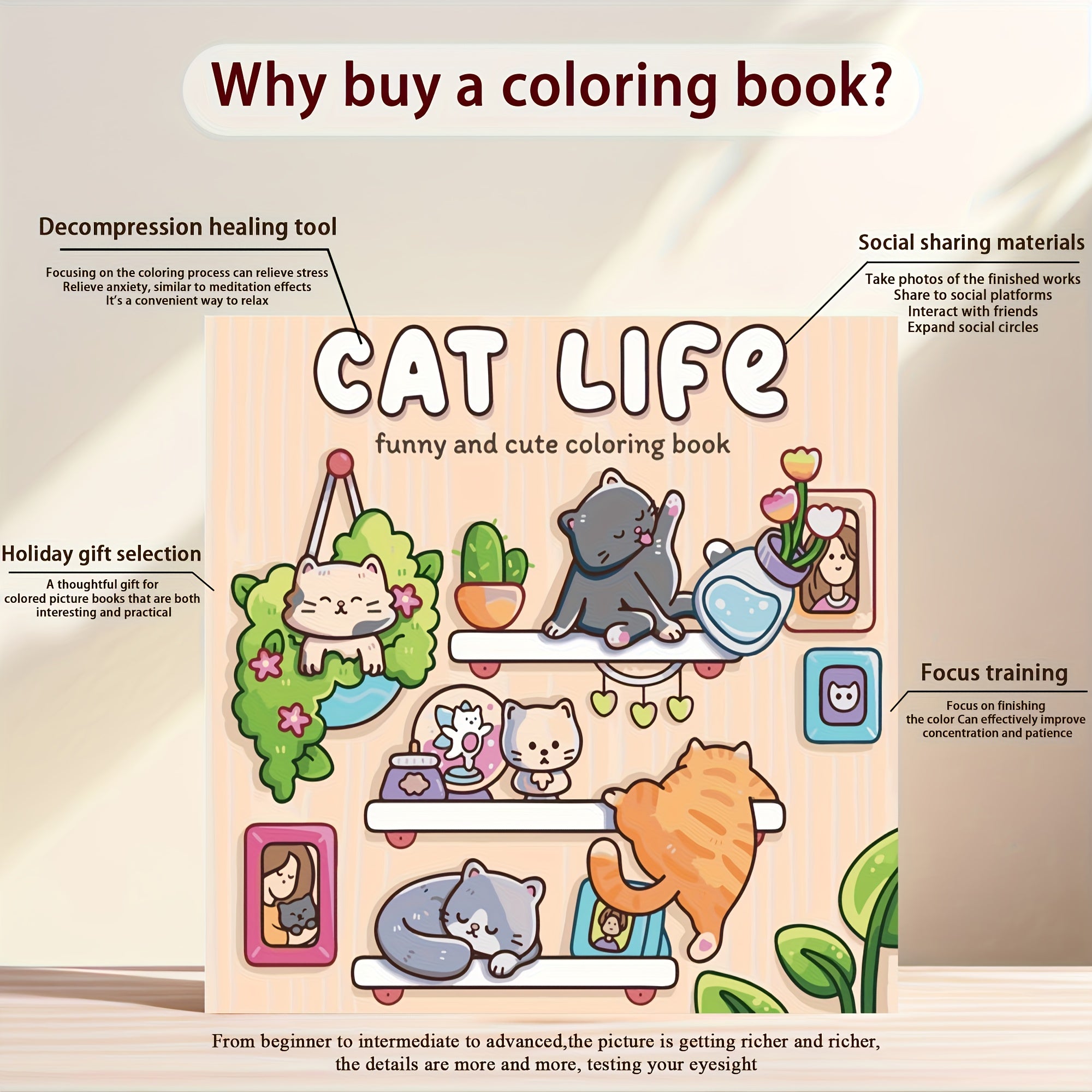 Cat Life Coloring Book for Adults - Relaxing Cat Illustrations