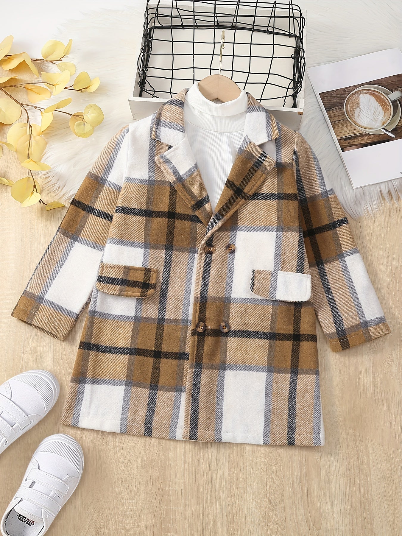 Boys Trench Coat Button Down Blazer Top Plaid Print Gentleman Kids Clothes