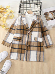 Boys Trench Coat Button Down Blazer Top Plaid Print Gentleman Kids Clothes