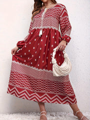 Boho Dress Women's Lantern Sleeve Keyhole Tie Dress