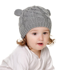 2pcs Baby Boys Bear Ear Beanie Knitted Hat And Gloves Set