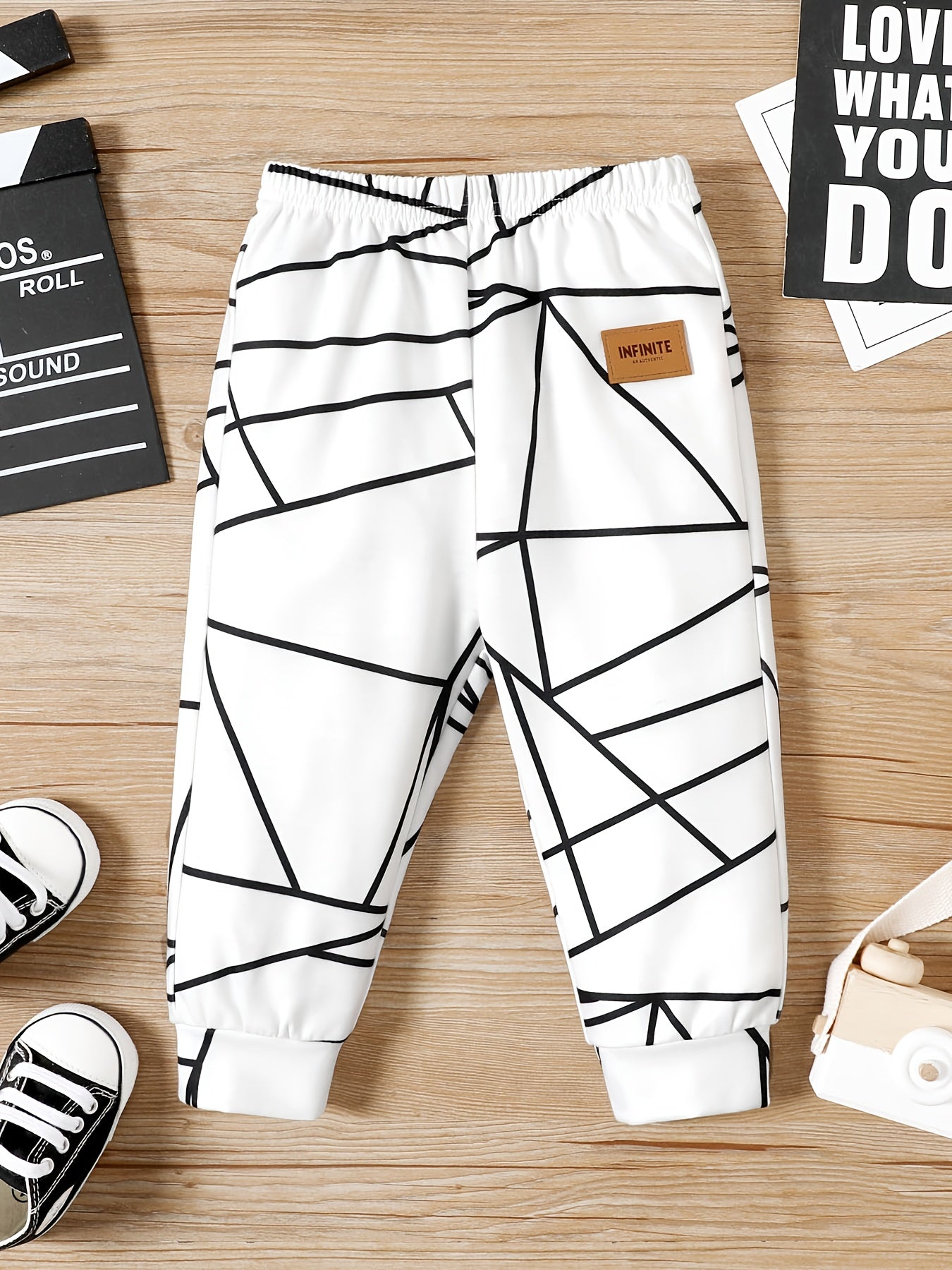 Baby Boy Geometric Print Pants with Leather Patch
