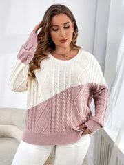 Colorblock Cable Long Sleeve Sweater