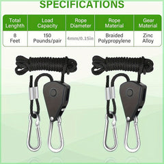 Adjustable Lifting Rope for Planting & Lights Tent Clamp Hanger