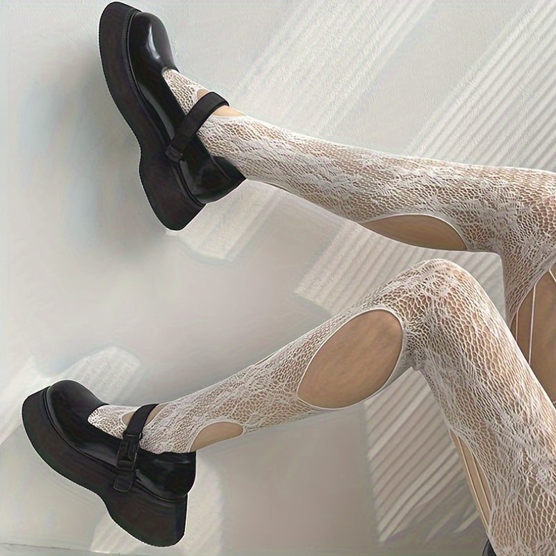 High Waist Jacquard Fishnet Tights Hollow Out Mesh Pantyhose Women's Stockings