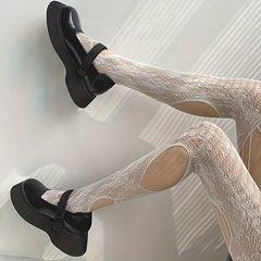 High Waist Jacquard Fishnet Tights Hollow Out Mesh Pantyhose Women's Stockings