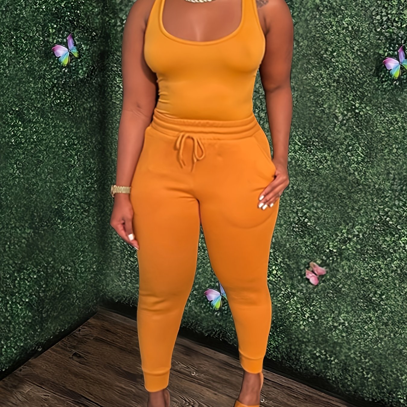 Casual Tank Top & Drawstring Pants Set Women's Clothing