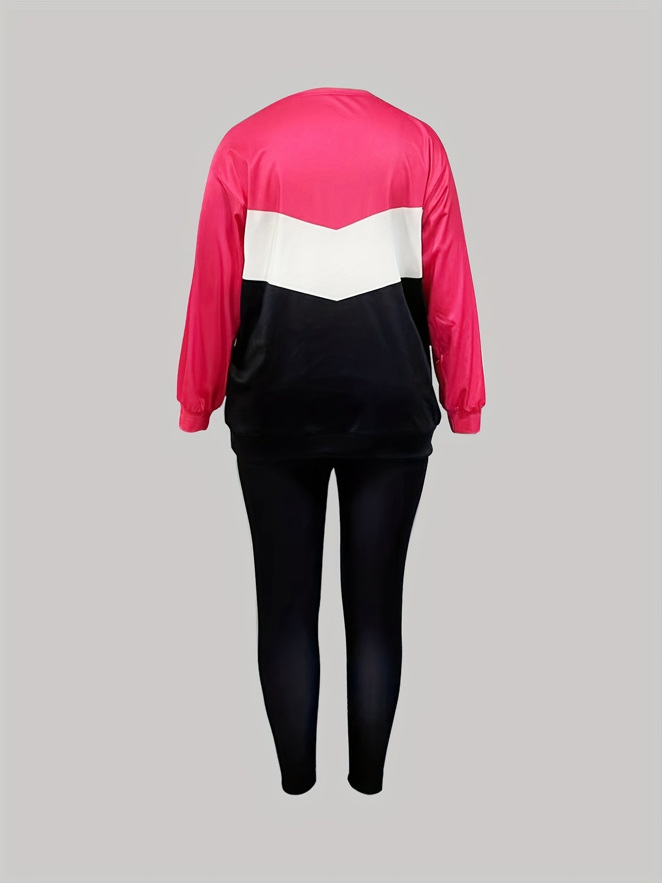 Colorblock Top & Pants Set - Long Sleeve Round Neck Outfit