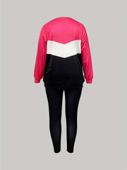 Colorblock Top & Pants Set - Long Sleeve Round Neck Outfit
