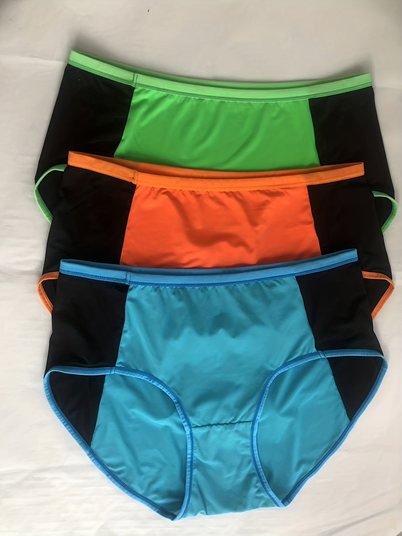 3 Pack Plus Size Panties Set Colorblock High Waisted Briefs