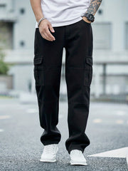 Men's Loose Fit Flap Pocket Jeans Casual Denim Pants