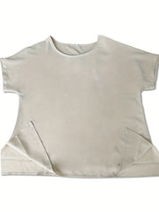 Solid Casual Two piece Set Crew Neck Short Sleeve Tops & Split Long Length Pants