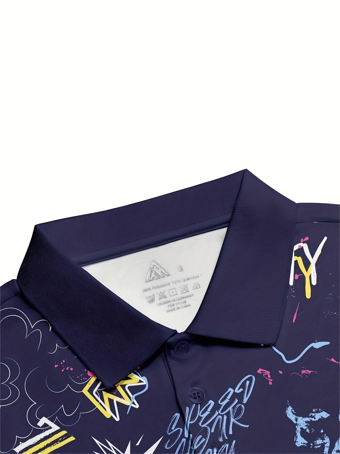 Graffiti Print Boys Creative Polo Shirt Casual Lightweight Short Sleeve Tee Tops