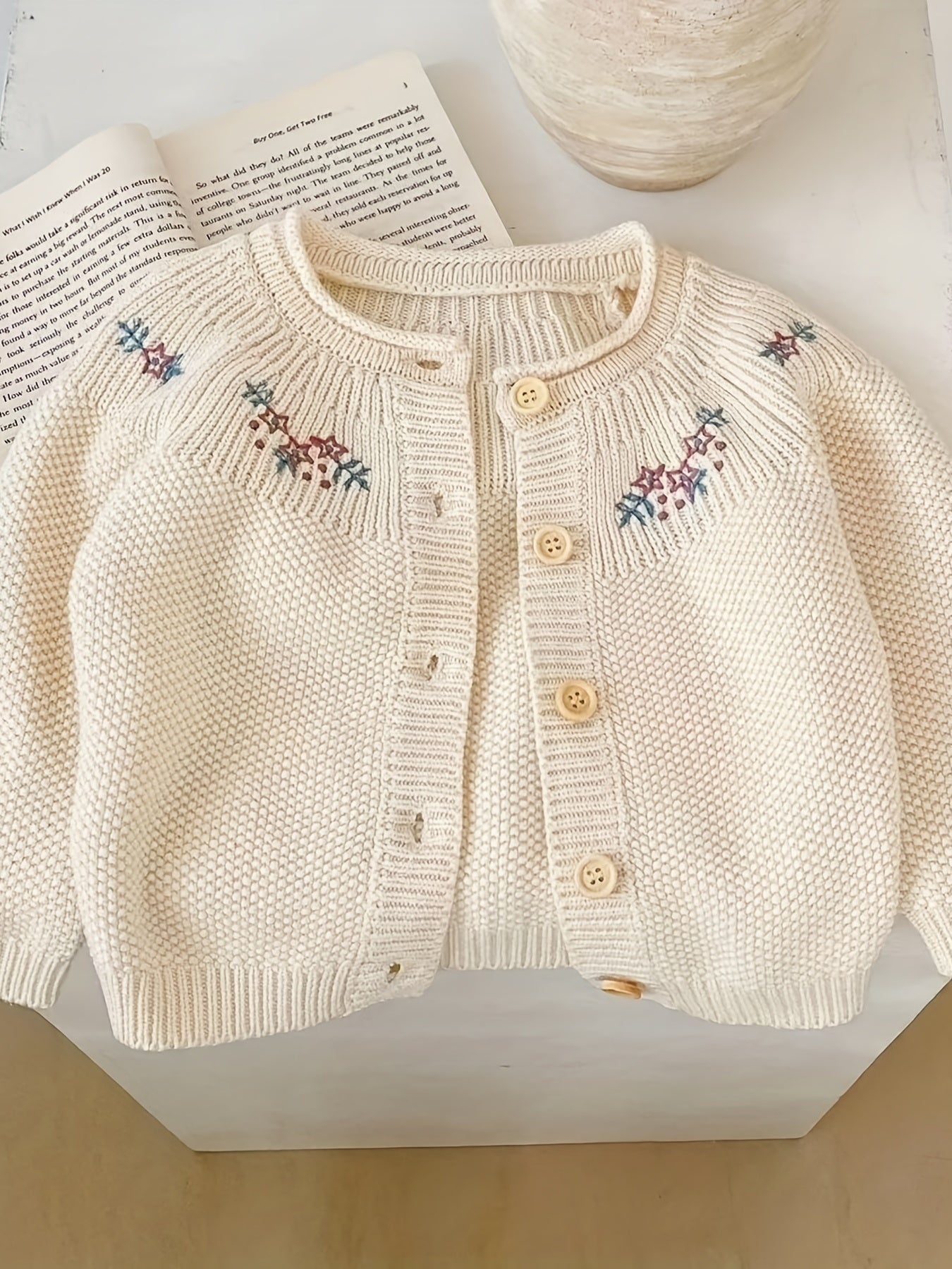Infant Girl's Embroidered Knitted Cardigan Coat