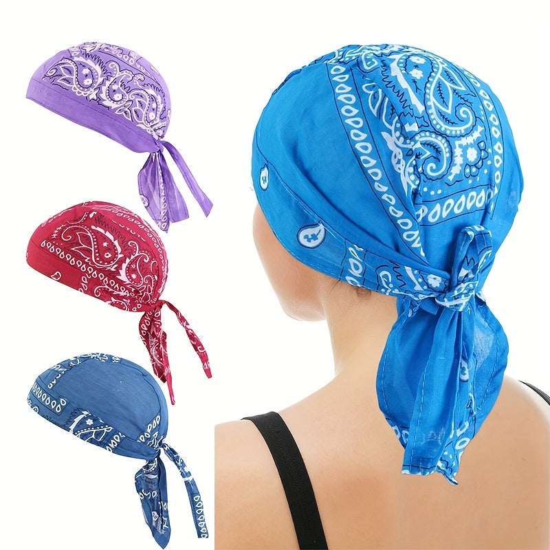 Durag Paisley Print Turban Lace Up Headscarf Hip Hop Headband Sports Hat