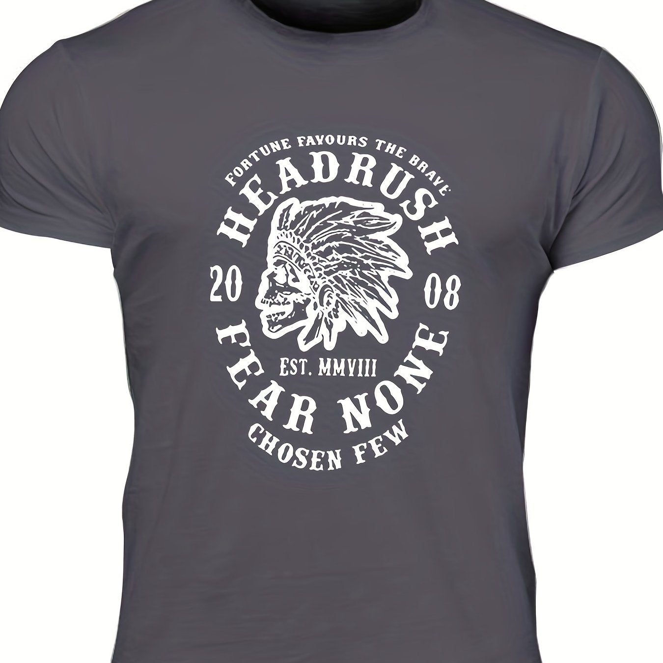 Men's Fear None Print T-shirt Crew Neck Tee
