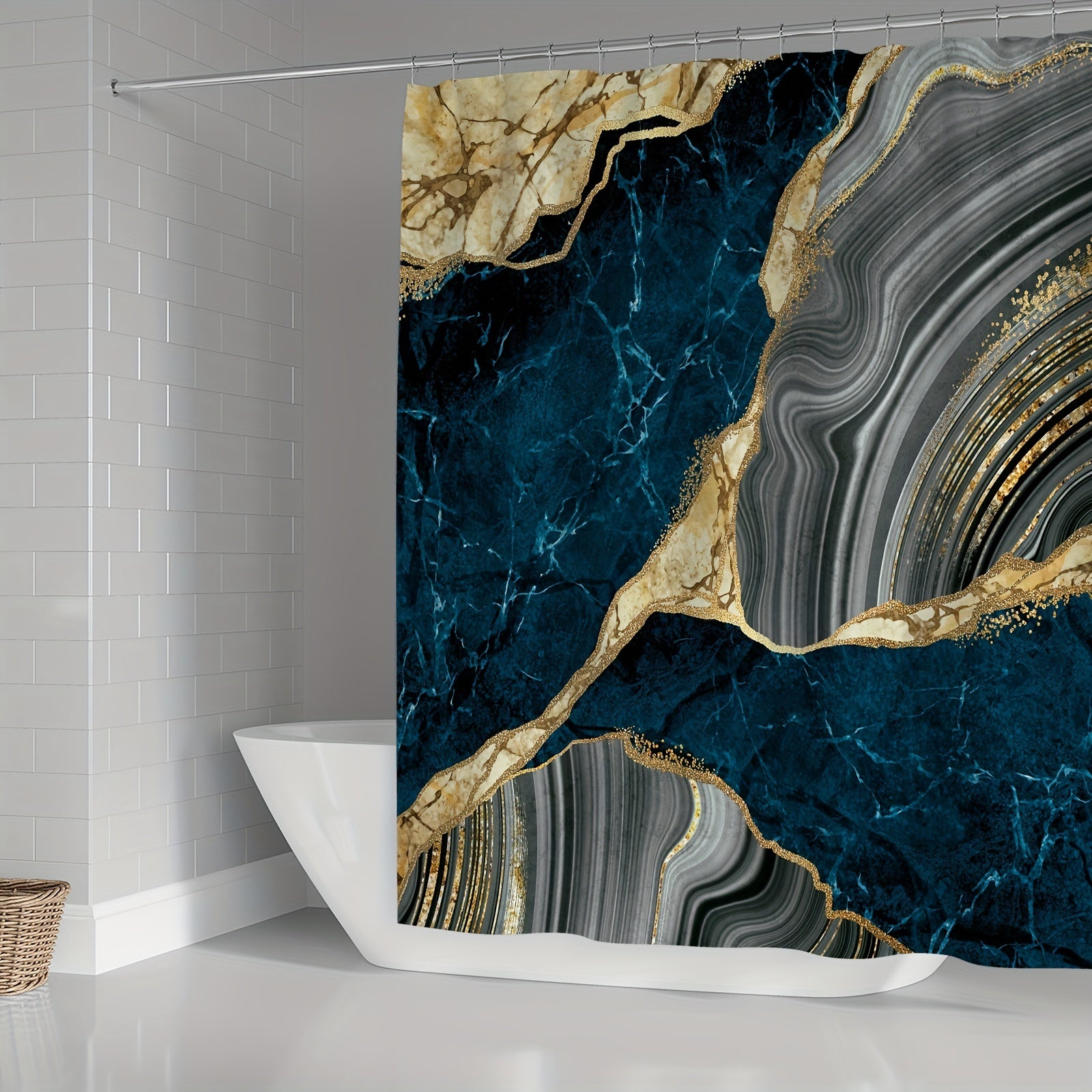 Marble Shower Curtain Set Abstract Waterproof Fabric Bathroom Tub Decor