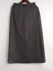 Solid Flap Pockets Denim Skirt Single Breasted Button Non Stretch