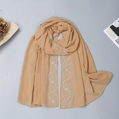 Khaki Chiffon Scarf Hijab Rhinestone Decor Shawl