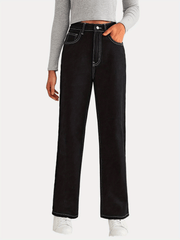 Cartoon Moon Star Graphic Stitch Jeans High Rise Solid Denim Pants