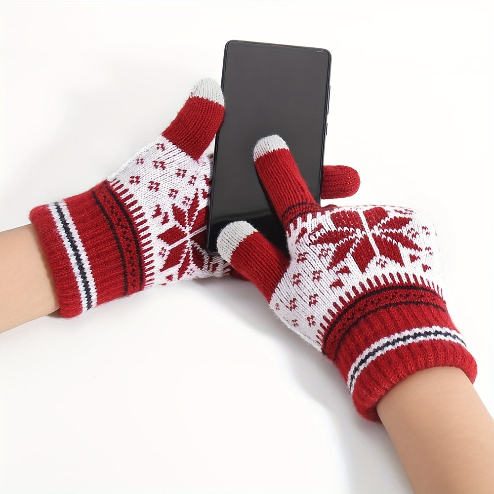 Winter Gloves Snowflake Patterns Plush Touch Screen Gloves