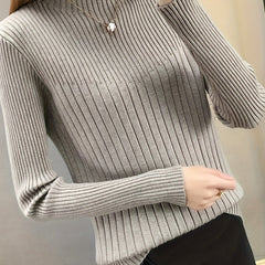 Solid Mock Neck Pullover Sweater Women's Clothing