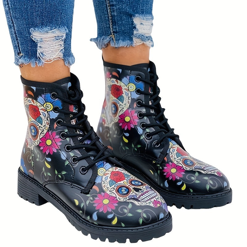 Colorful Skeleton Ghost Print Combat Boots