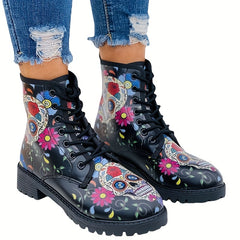 Colorful Skeleton Ghost Print Combat Boots