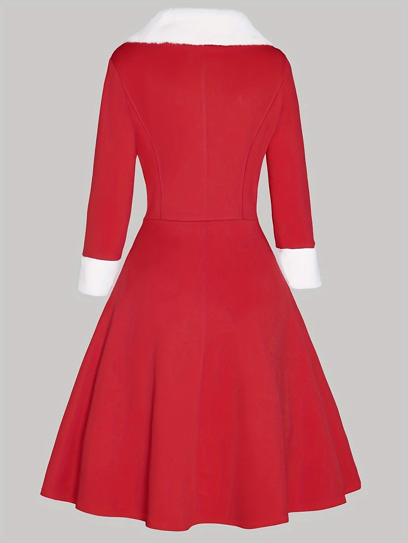 Retro Dress Women's Plus Colorblock Fleece Button Decor Long Sleeve