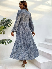 Leopard Print Maxi Dress Boho V Neck Lantern Sleeve Dress