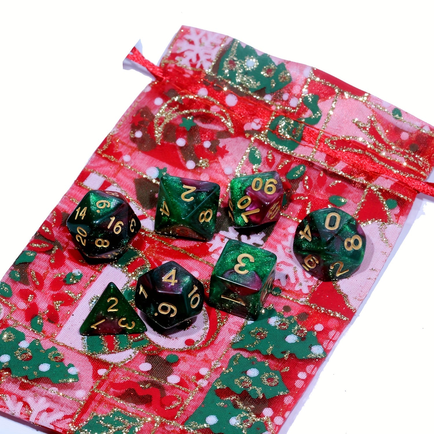 7pcs Christmas Themed Polyhedral Dice Set for Board Game - Holiday Birthday Gift