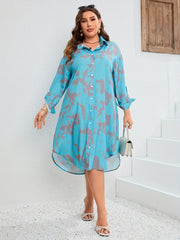 Tie Dye Button Up Long Sleeve Shirt Dress