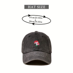 Mushroom Embroidery Baseball Cap Unisex Washed Distressed Dad Hats