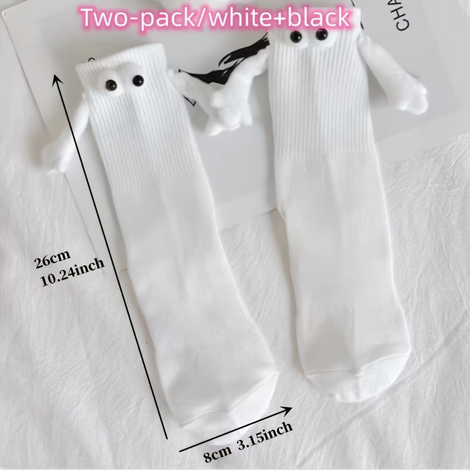 2 Pairs Women's Hand In Hand & Funny Mid Tube Socks