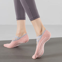Non Slip Towel Bottom Cross Lace Socks for Yoga Pilates
