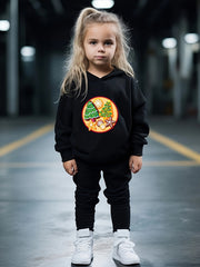Girls Christmas Elements Print Hooded Sweatshirt Top Sweatpants Set