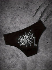 3pcs Skull & Spider Web Print Briefs Halloween Panties Women's Lingerie