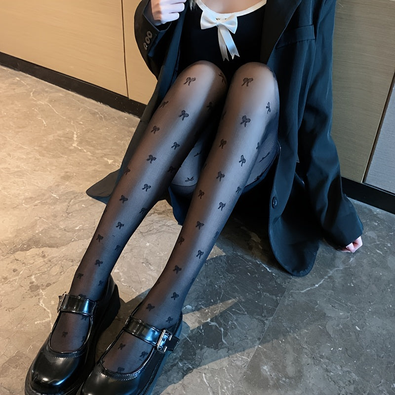 Bow Pattern High Waist Sheer Pantyhose Footed Stockings