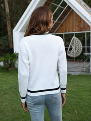 Striped Print Knit Sweater V Neck Long Sleeve Women's Clothing