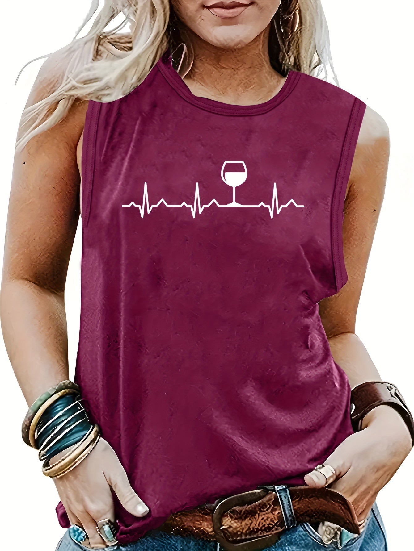 Heart Rate Print Sleeveless Tank Top