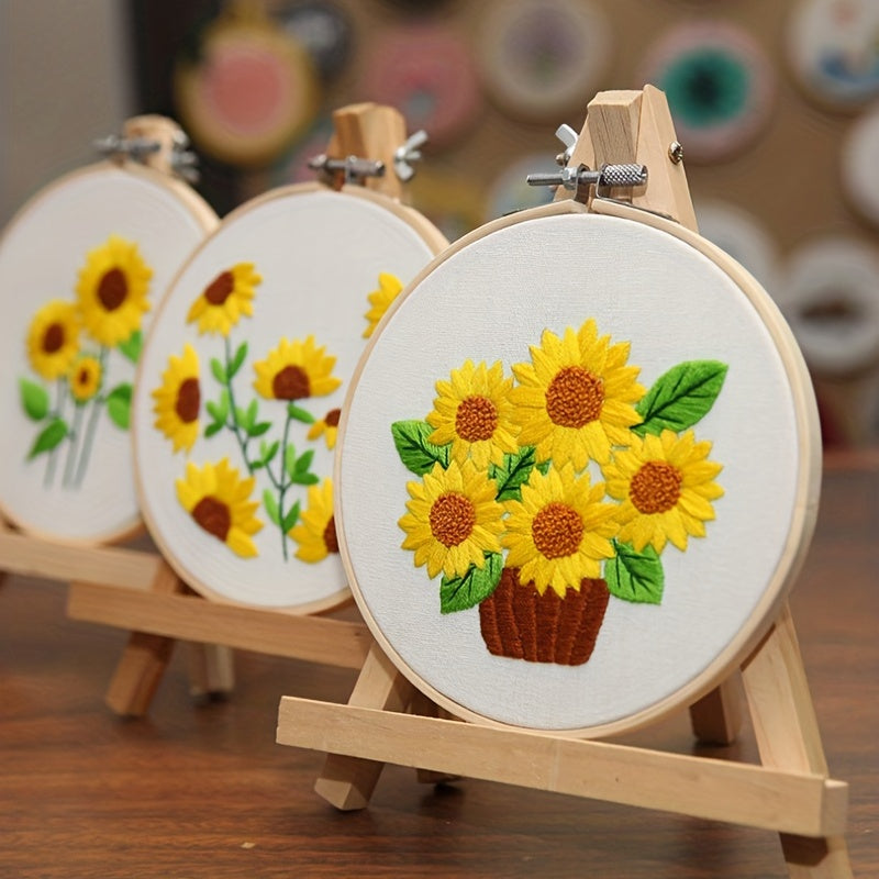 Embroidery Starter Kit for Adults - Sunflower Pattern, Hoop, Threads